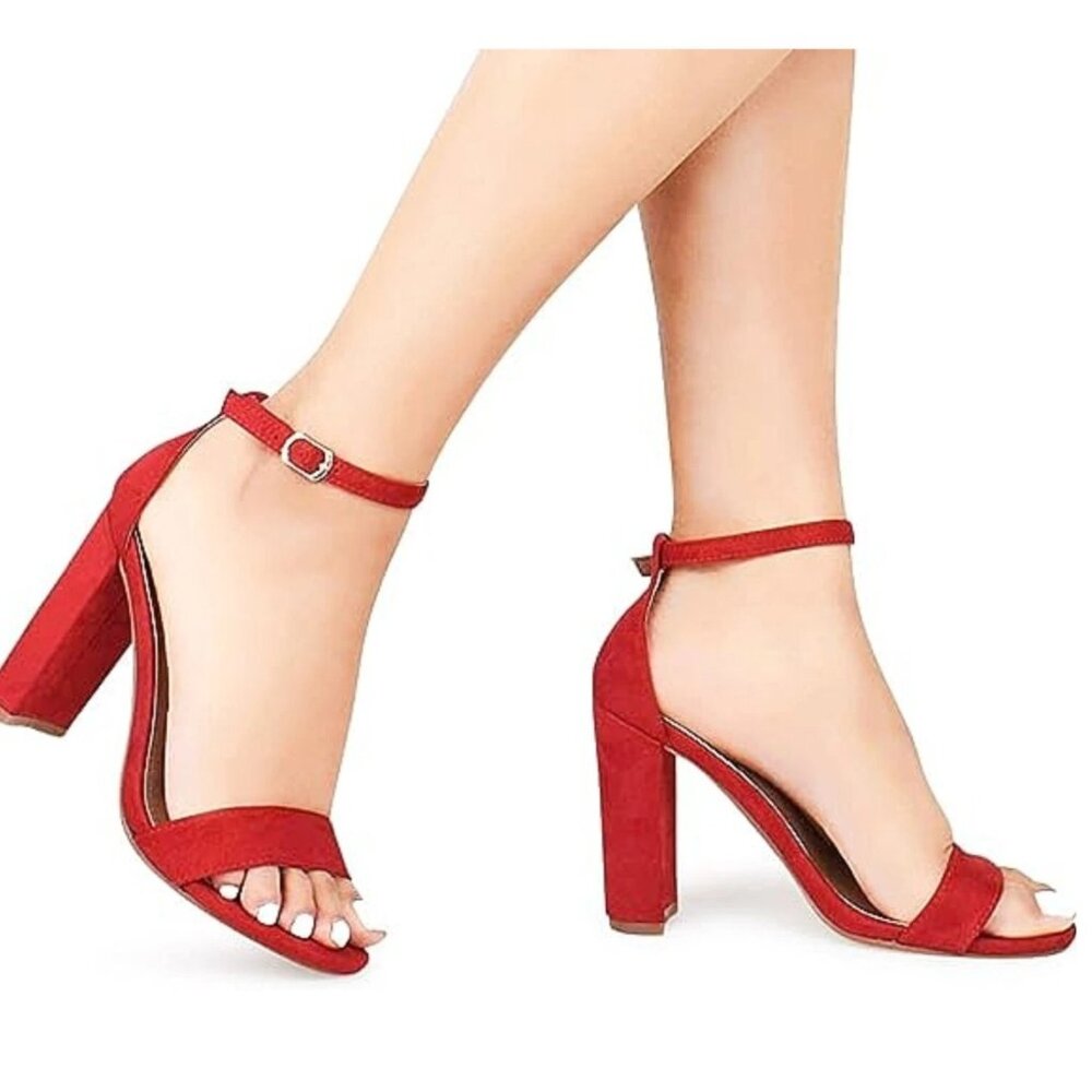 Herstyle Rosemmina Chunky Heel Dress Pump Open Toe Women's Suede Shoe Sandals 6